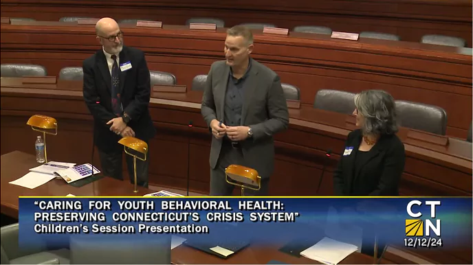 Jeff Vanderploeg with colleagues Lisa Tepper Bates (United Way of Connecticut) and Gary Steck (Wellmore Behavioral Health) in screenshot of their presentation from CT-N