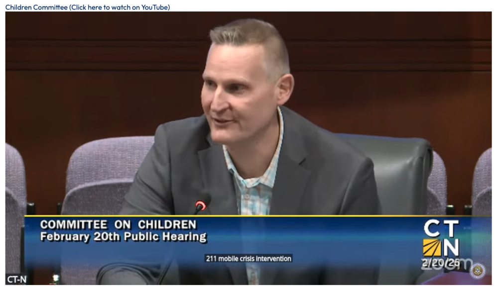 CHDI's President and CEO Jeff Vanderploeg testifies at the Children's Committee hearing on February 20, 2025.